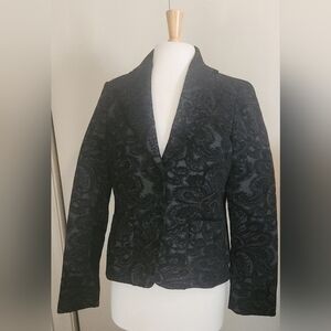 J51 Liz Claiborne Elegant Black Velvet Patterned Women's Jacket Blazer